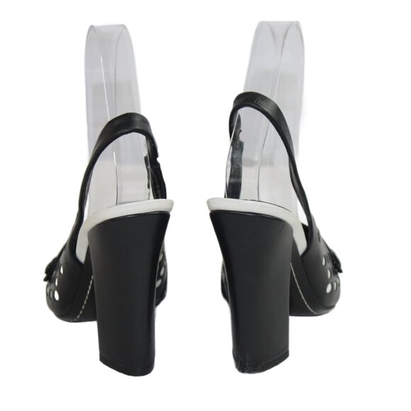 Tory Burch Kay Black Ivory Polka Dot Leather Sling Back Heels, Size 6.5 - Picture 7 of 10